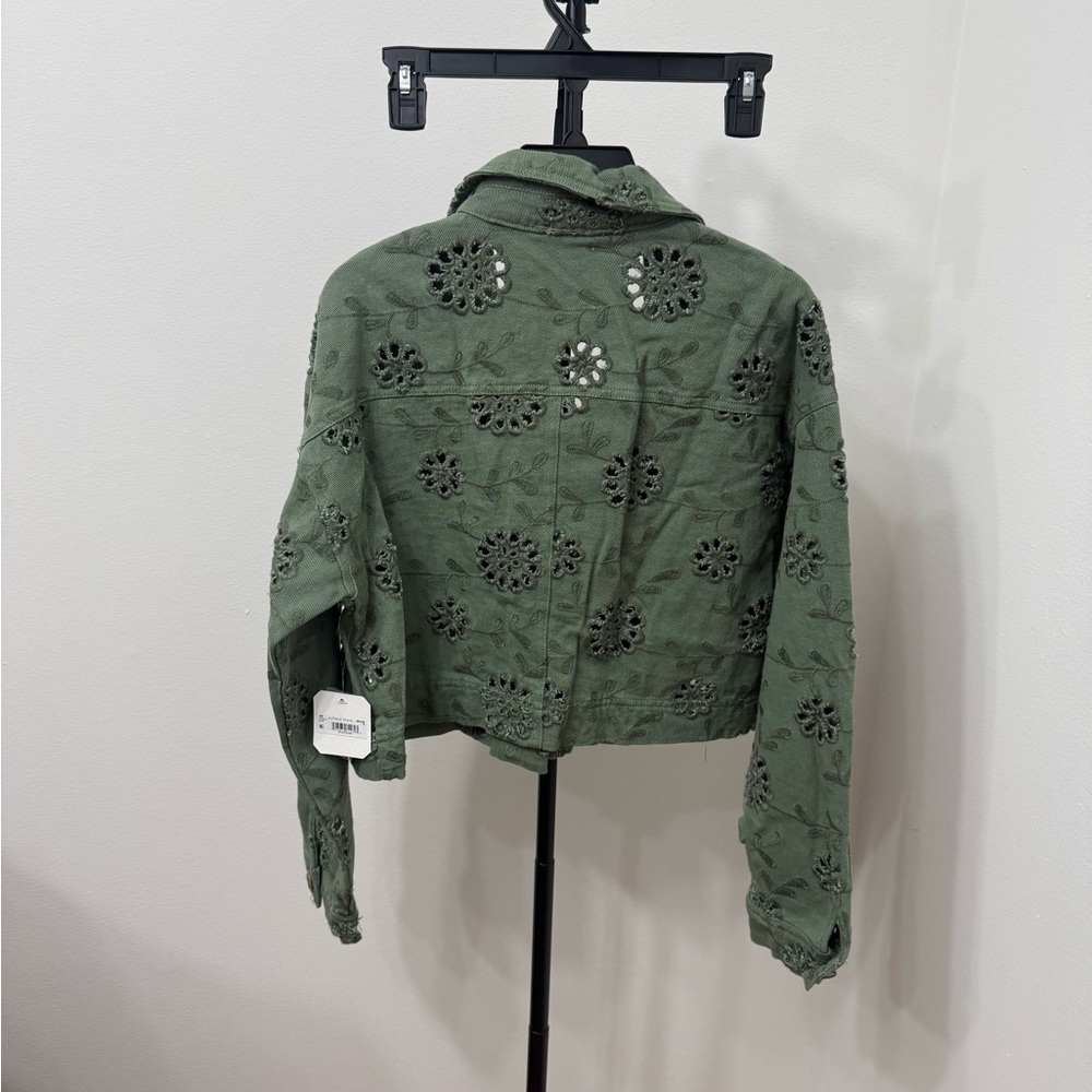 Altar'd State Olive Green Embroidered Cropped Jean Jacket - Picture 6 of 6